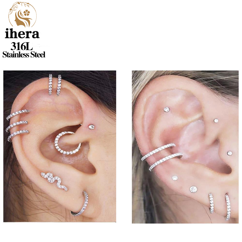 1/10/50 Uds. Anillo de acero inoxidable con bisagras de circón para tabique nasal, pendientes redondos, aros para oreja, Tragus, hélice, joyería para Piercing