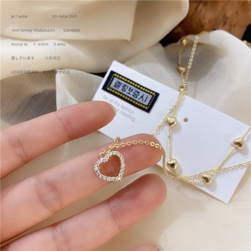 Double layer Chain Heart Choker Necklace For Women Gold Chain Korean Style Collar Female Chocker Aesthetic Jewelry