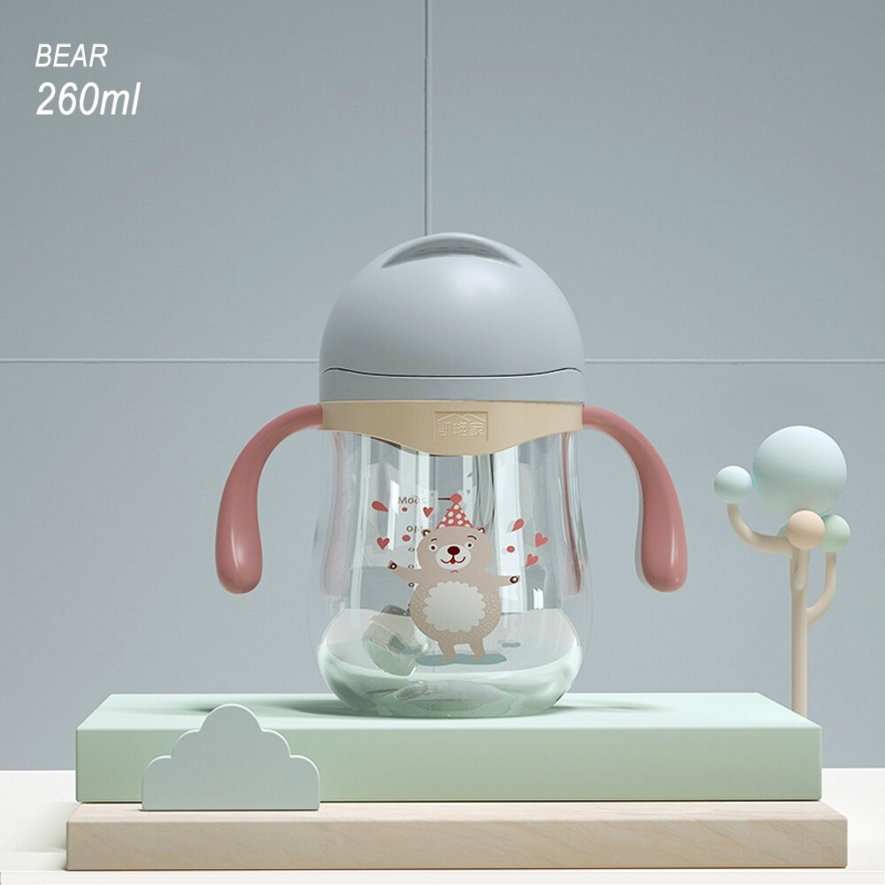 260ml bébé biberon enfants apprennent bouteille d'eau potable dessin animé bébé tasse paille poignée bouteille bébé alimentation fournitures: BEAR 260ml