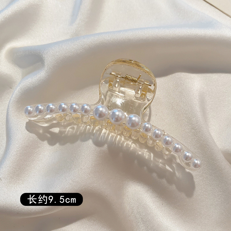 Pinza para el pelo acrílica con perlas para mujer, pinzas transparentes elegantes para el cabello, pinzas geométricas huecas simples para el baño, accesorios para el cabello