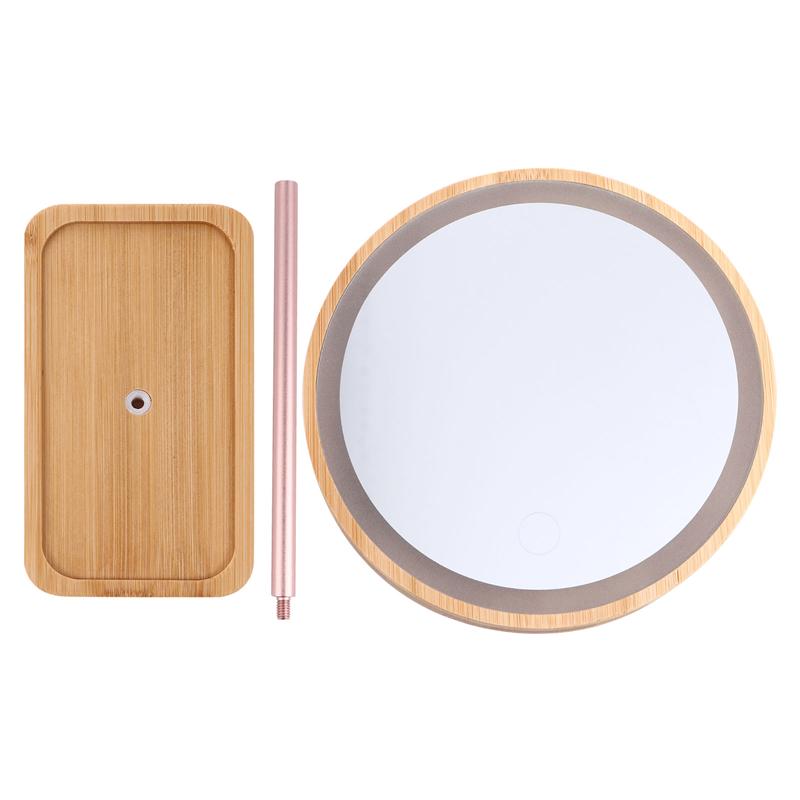 Miroir de maquillage en bois avec dessus de table pivotant à 90 °, miroir de vanité LED