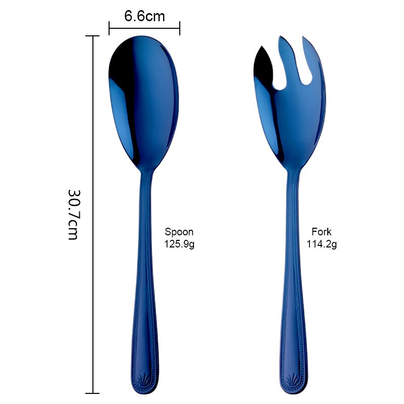 Salad Spoon Fork Set Stainless Steel Spoon Food Server Fork Kitchen Utensils Tableware Using Buffet Claw Salad Dressing Mixer: Blue