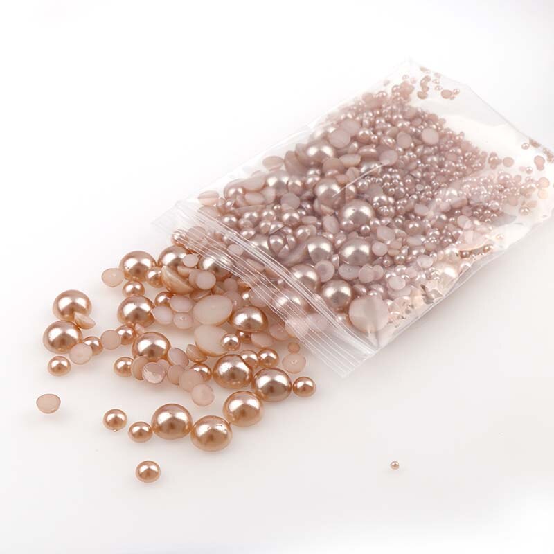 Ca. 1000 stk lt kaffeblanding 2mm-10mm halv runde efterligning perle håndværk abs plast flatback perler diy beklædningsgenstand dekoration: Det er kaffe