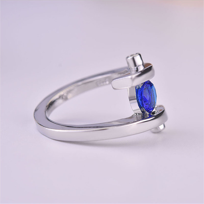Rings for Women Silver Color Round Metal Inlaid Blue White Zicron Stones Ring Wedding Jewelry