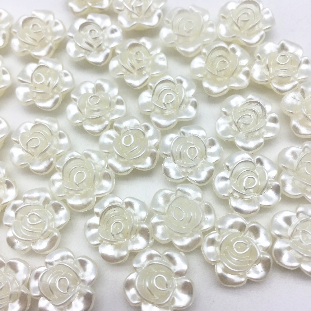 50 stk 12mm elfenben perler roser blomster dekorationer til kortfremstilling scrapbooking diy flatbacks cabochons dekorationer