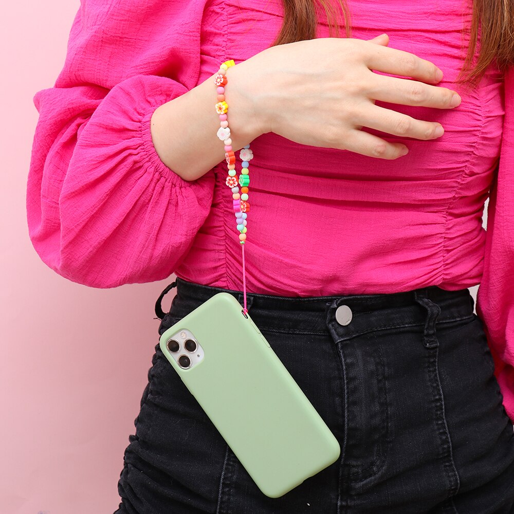 Zomer Kleurrijke Zachte Klei Mobiele Telefoon Keten Lanyards Voor Vrouwen Meisjes Bohemen Smile Pearl Touw Voor Telefoon Case Opknoping koord