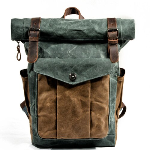 Outdoor Öl Gewachste Leinwand Leder Reise Rucksack männer Luxus Vintage Leinwand Rucksack Große Wasserdichte Rucksack Vintage Tasche: Green lake