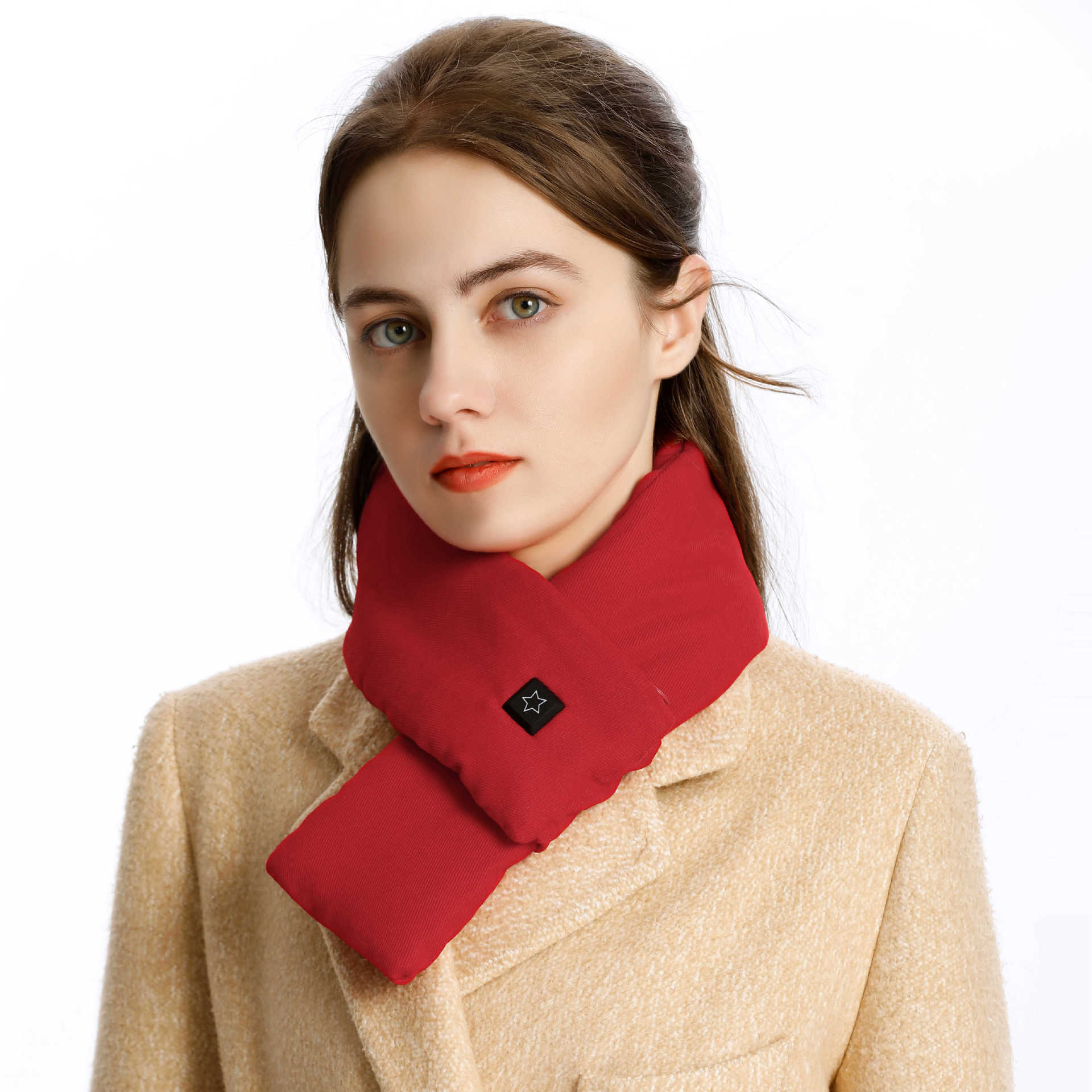 Coussin chauffant électrique pour homme et femme, écharpe, tour de cou, chauffant, température réglable, thérapie magnétique, châle: Red with battery