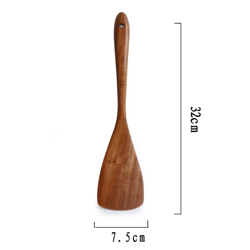 Utensilios de cocina de madera de Acacia sin pintar para el hogar, con asas largas, utensilios de cocina de madera maciza únicos, cucharas de sopa para restaurante: C