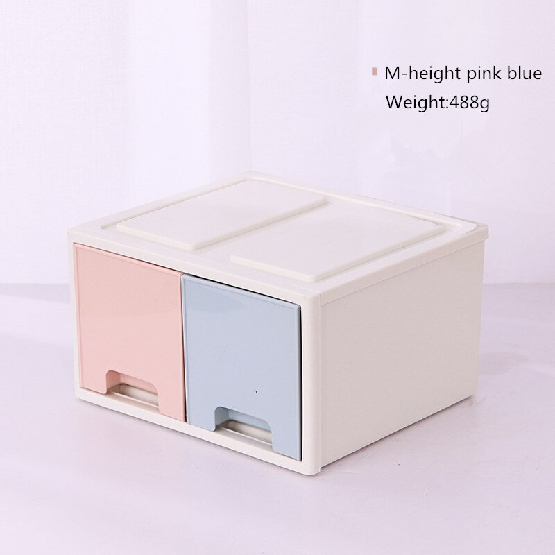 Japanese Plastic Drawer Desktop Storage Box Cabinets Debris Makeup Organizer Jewelry Case Office Stationery Drawer Boxes 1pc: M-Tall pink blue