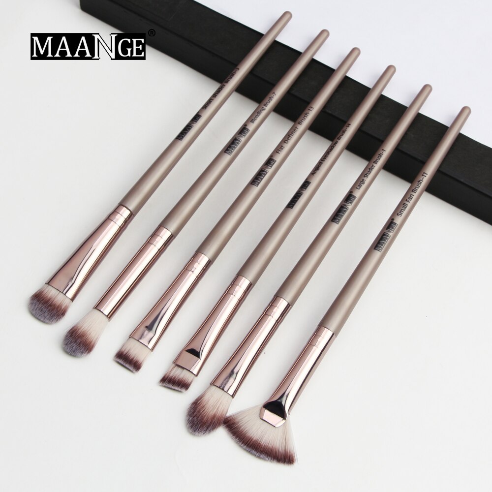 Maange pro 3/5/6 makeup børster sæt øjenskygge blending eyeliner øjenvipper øjenbryn børster til makeup bærbart øjenbørste sæt: 6 stk. brun