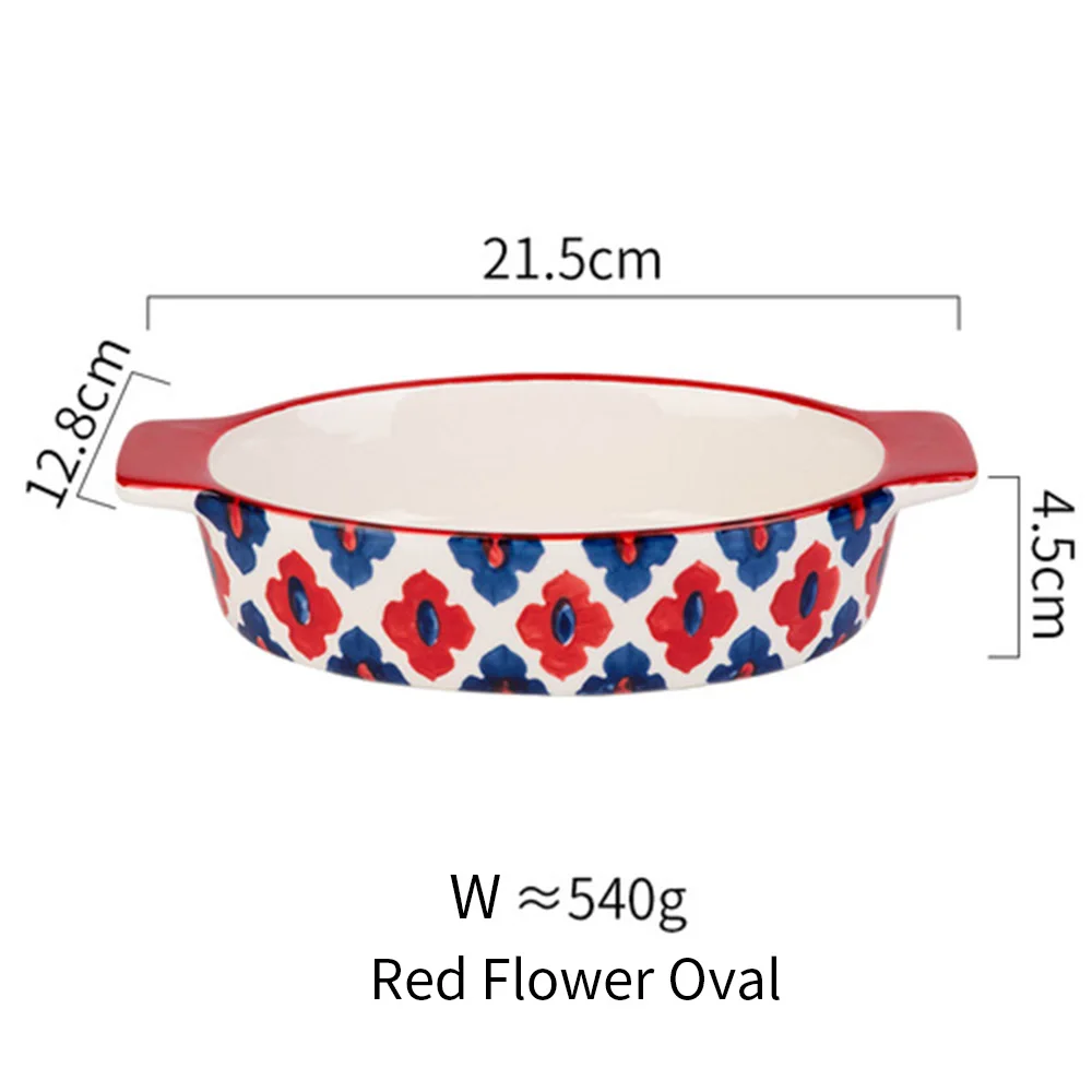MDZF SWEETHOME Ceramic Baking Dish Roasting Lasagna Pan Rectangular Dish Bakeware Pan With Handle Oven Kitchen Baking Tool: Red oval
