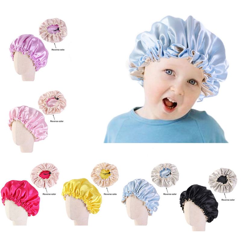 Kids Double Layer Satin Bonnet Adjustable Sleep Night Cap Turban Hat Chemo Cap