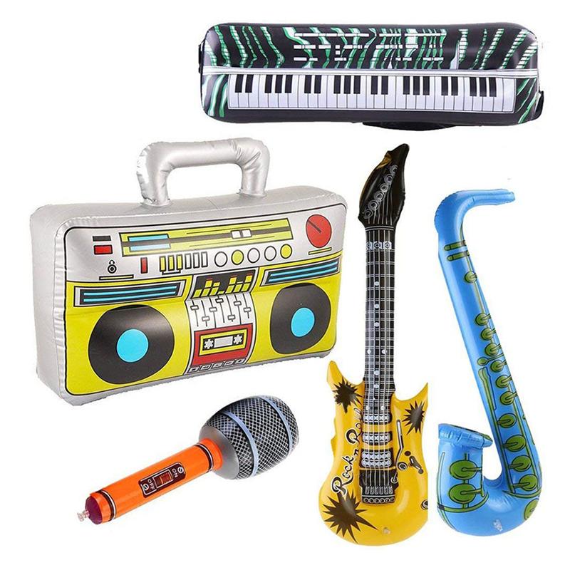 5Pcs Opblaasbare Muzikale Speelgoed Radio Instrumenten Microfoon Set Cool Fun Instrumenten Opblaasbare Speelgoed Decoraties Props Party Favor
