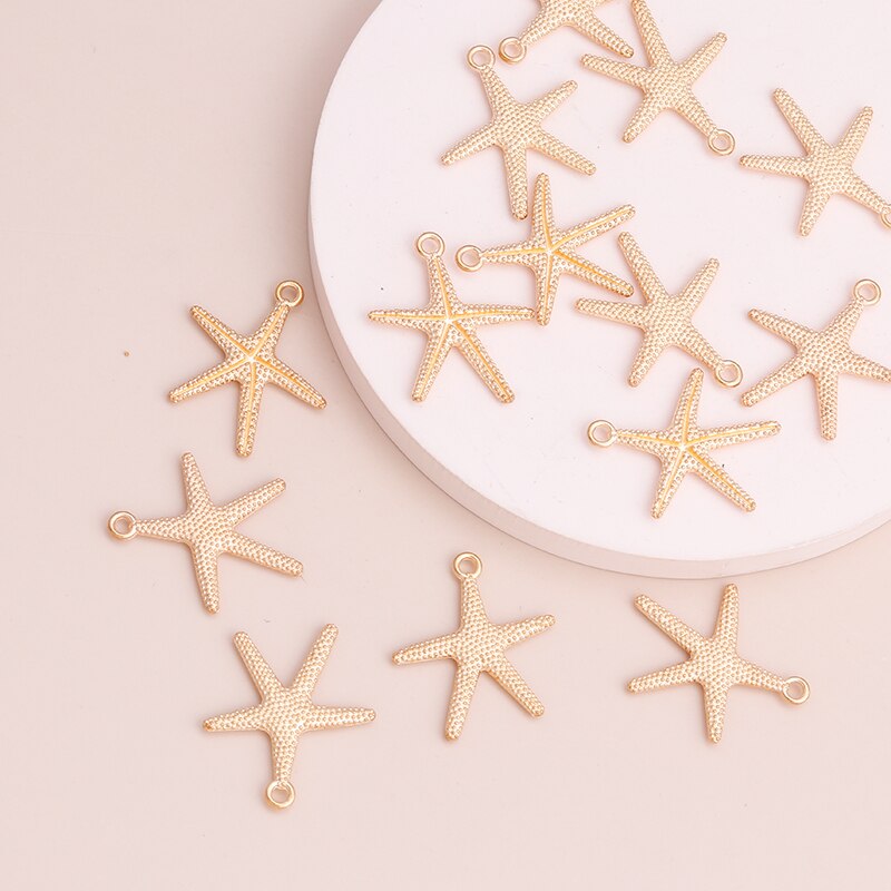 Leslie 20pcs Alloy Gold Color Starfish Metal Charms for DIY Bracelet Necklace Pendants 25x22mm Handmade Jewelry Accessories