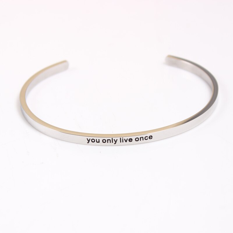 Stainless Steel Bar Engraved Positive Inspirational Quote Cuff Bangle Mantra Bracelet for Women Best Christmas: you only live once