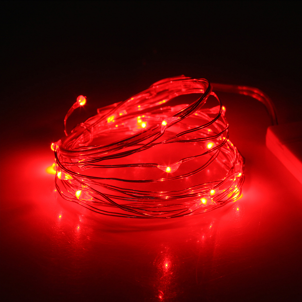 Kupferlichter, 1 m, 2 m, 3 m, Mini-Lichterkette CR2032, batteriebetrieben, Lichterkette für Schlafzimmer, Weihnachten, Party, Hochzeit, Dekoration: Rot / 6-10W
