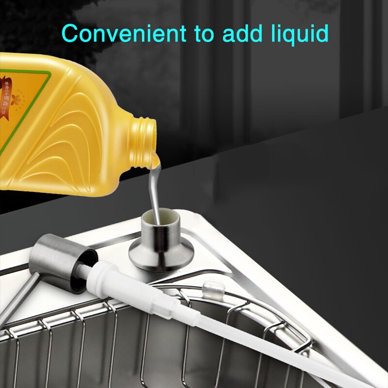 Såpedispenser til kjøkkenvask i rustfritt stål, påfyll ovenfra, innebygd for benk med væske, stor flaske