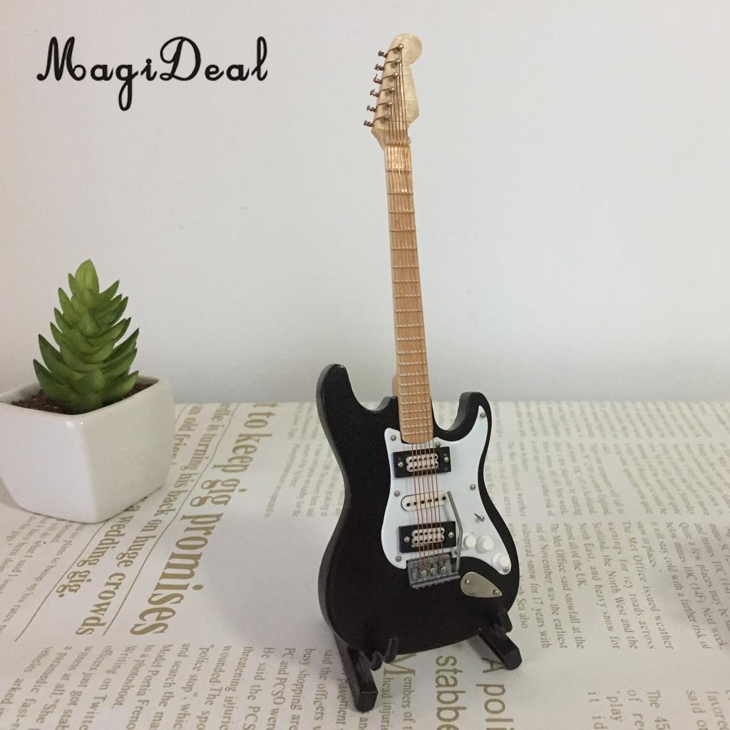 1/6 Schaal Miniatuur Muziekinstrument Craft Speelgoed Elektrische Gitaar Model Poppenhuis Decoratie Accessoire Zwart