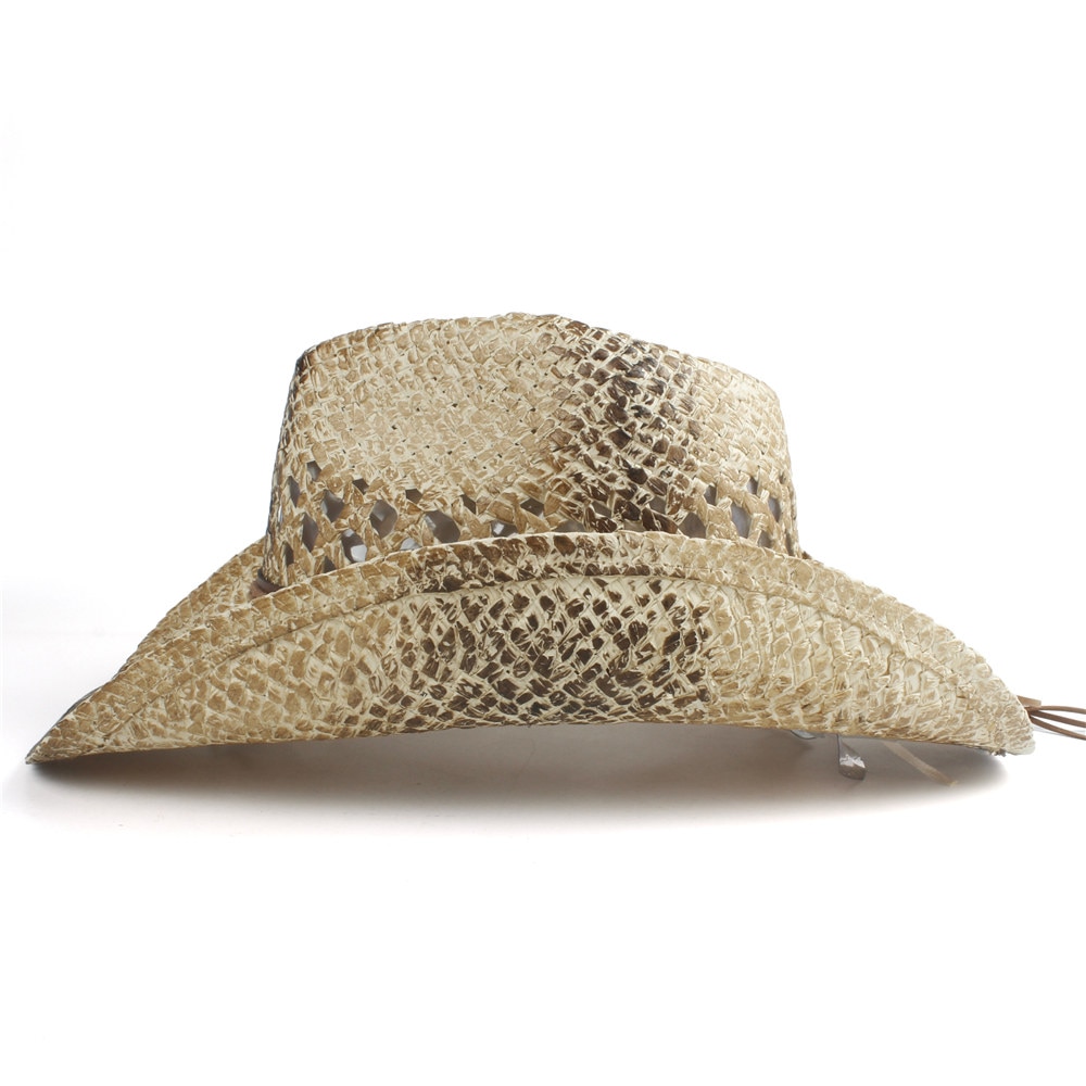 Western Cowboy Hat For Women Men Handmade Straw Bohemia Sombrero Hombre Straw Cowgirl Jazz Sun Caps Size 56-58CM