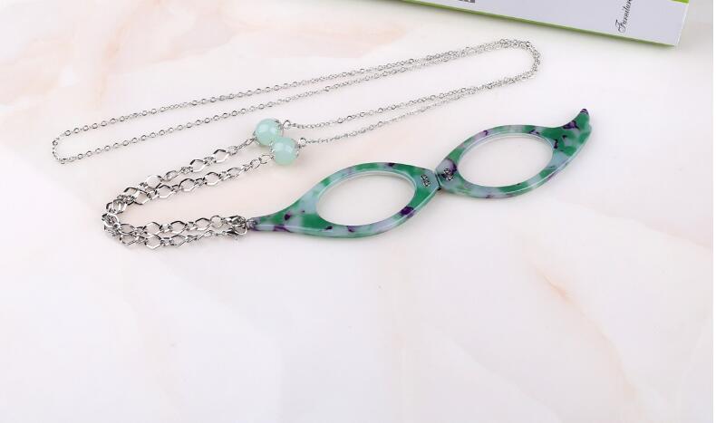 Bedels leesbril hanger ketting schelphard lange ketting kleurrijk frame opvouwbare vergrootglas houder kettingen: Groente
