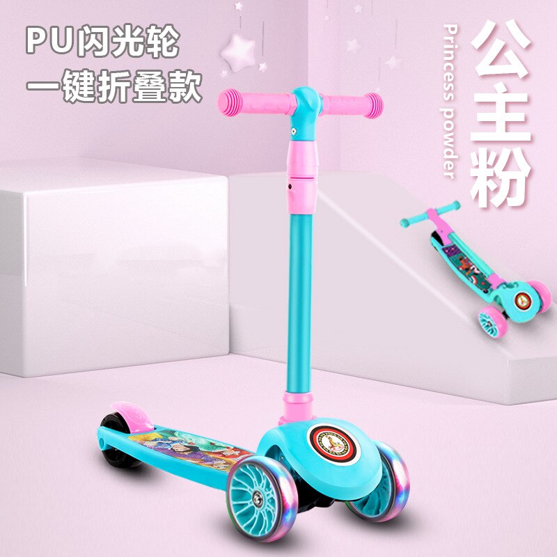Phoenix Scooter Children 2-6-12 Years Kids Children Pedal Three-in-One Men and Women Baby Single Foot Pulley Foldable:  No Seat Cherry Blossom Powder  Small Wheel One Button Folding