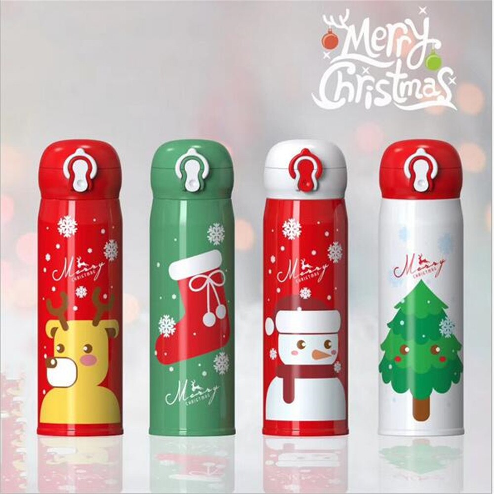 500ml Christmas Cup Cute Vacuum Flask Stainless Steel Mug Student Drinking Cup Year Christmas Portable Girl Lid Cup