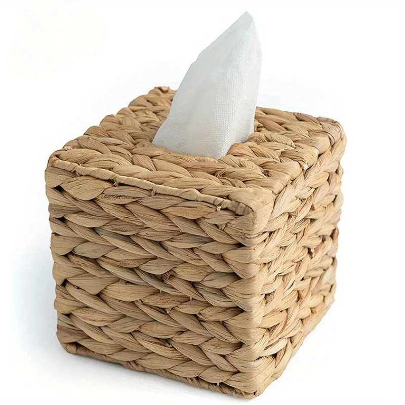 1 stuks vierkante bamboe tissuedooshouder - handgeweven decoratieve papieren handdoek kubieke set: Default Title