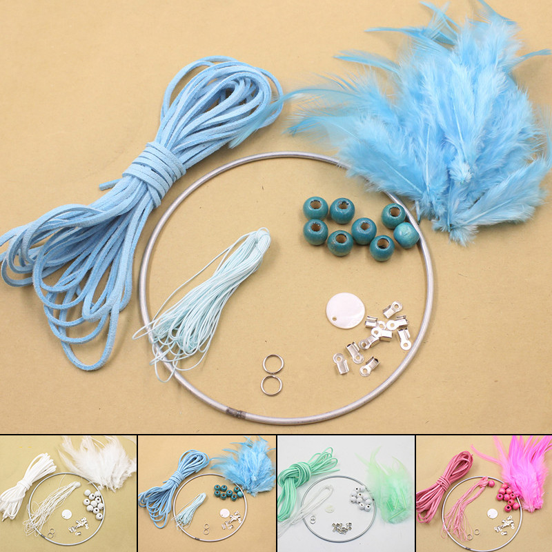 Kunst-DIY-Traumfänger-Set, Zubehör, blaue Dekoration, Wanddekoration, Heimdekoration, 4 Farben, lustig, modisch, gehäkelt, zum Aufhängen