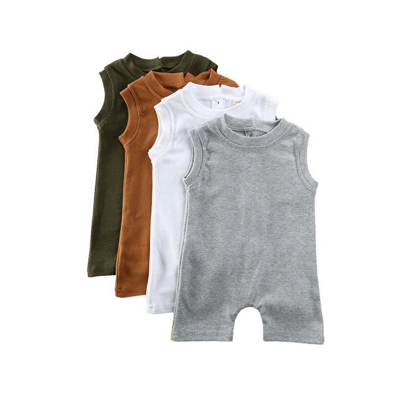 Neugeborenen-Baby-strampler aus baumwolle für jungen und mädchen, ärmelloser Overall mit knöpfen, sommerkleidung