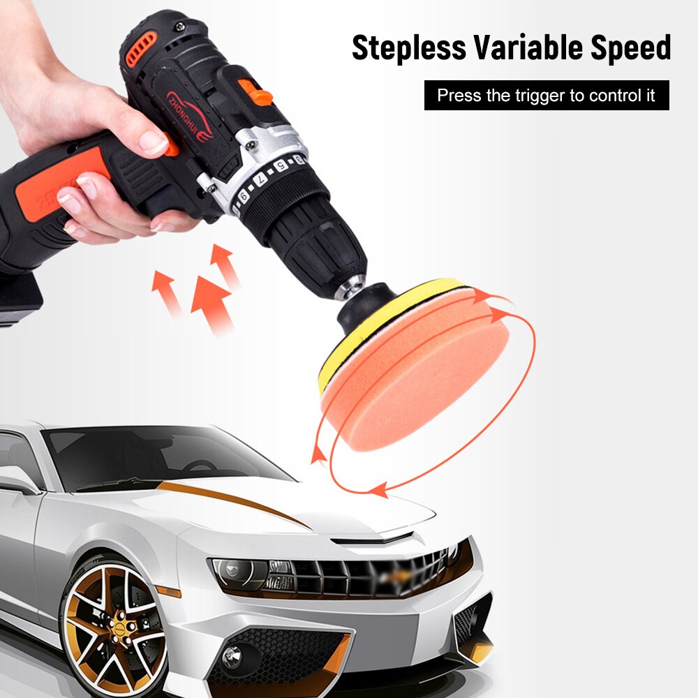 25V Car Polisher Cordless Drill Kit 1350rpm Variable Speed Polishing Machine Waxer Power Screwdriver with Light Rechargeable