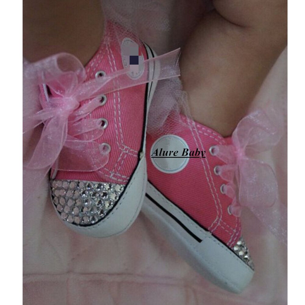 Zapatillas de deporte con perlas y diamantes para niña, zapatos de cuna con perlas brillantes, hecho a mano, de cumpleaños