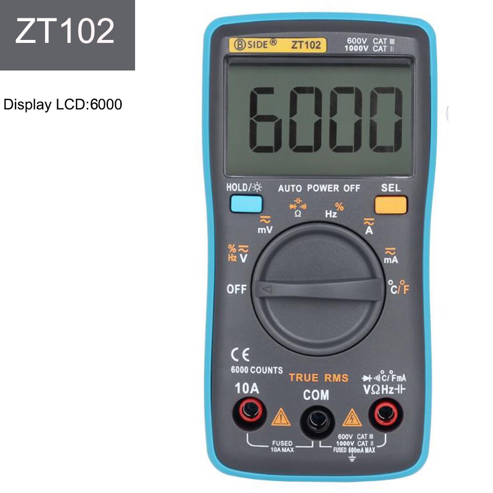 Car Digital Multimeter 8000 High Precision True RMS Auto Range Ammeter Voltmeter Smart Capacitor Temperature NCV Ohm Hz Tester: ZT102