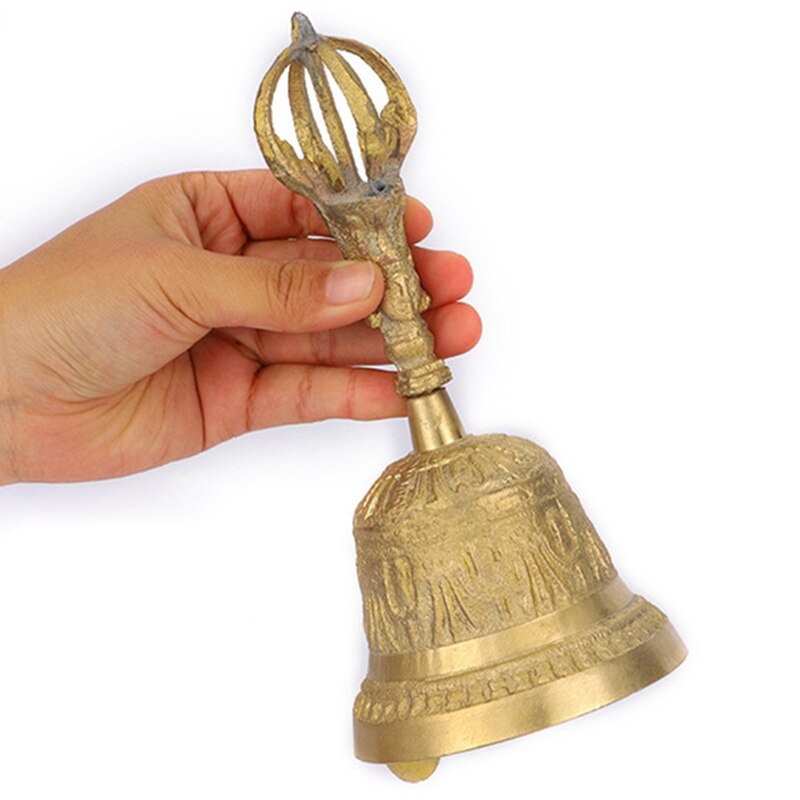 Handicrafts Large Carved Hand Bell Produces A Loud And Clear School Meditation Church Bronze Bell