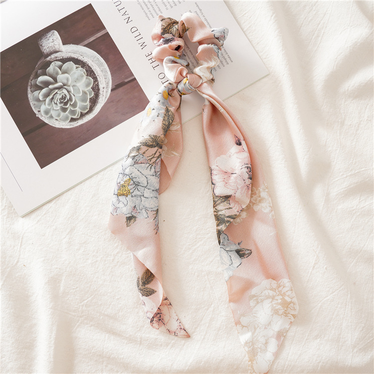 estampado de leopardo lazo largo de satén cinta cola de caballo bufanda lazo para el cabello Scrunchies mujeres niñas bandas elásticas para el cabello accesorios para el cabello
