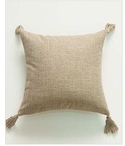 Massivt almindeligt bomulds pudebetræk med kvaster gul beige boligindretning pudebetræk 45 x 45cm pudebetræk sofa pudepude: Khaki kvaster