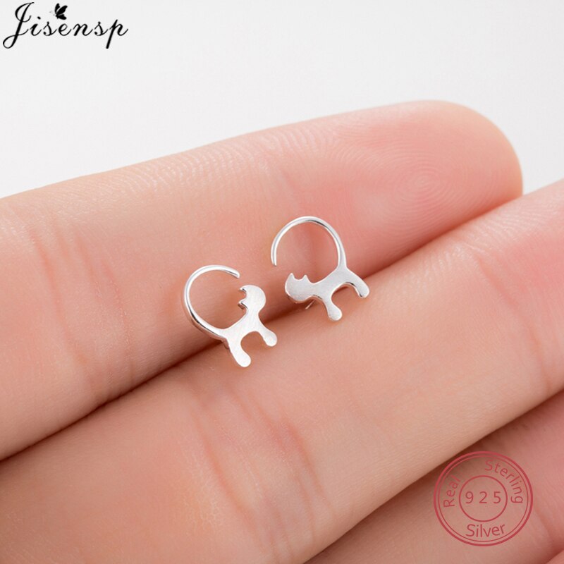 Real 925 Sterling Silver Animal Earrings for Women Minimalist Star Cat Triangle Music Stud Earrings Child Best allergy free: FED091