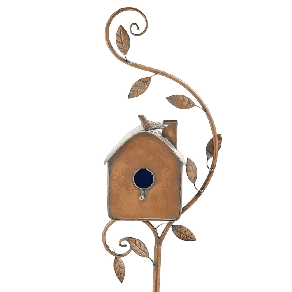 Birdhouse Garden Stakes Metal Bird House with Pole Garden Outdoor Metal Birdhouse Decoration for Outdoor Garden Yard Decoration: WHITE
