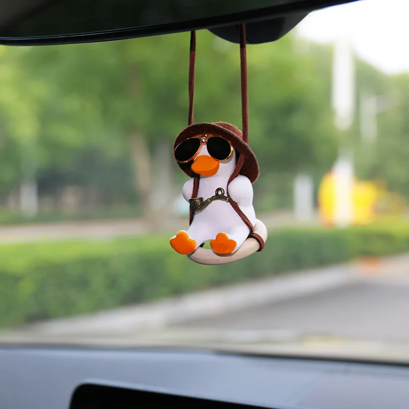 Cute Swinging Duck Car Pendant Auto Rearview Mirror Hanging Ornament Interior Decoration Accessories Swing Duck Laryard Keychain: green