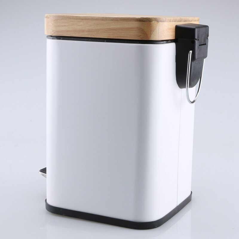 Poubelle à pédale cosmétique 3L avec couvercle en véritable poubelle de salle de bain en bambou avec fermeture douce petite poubelle blanche
