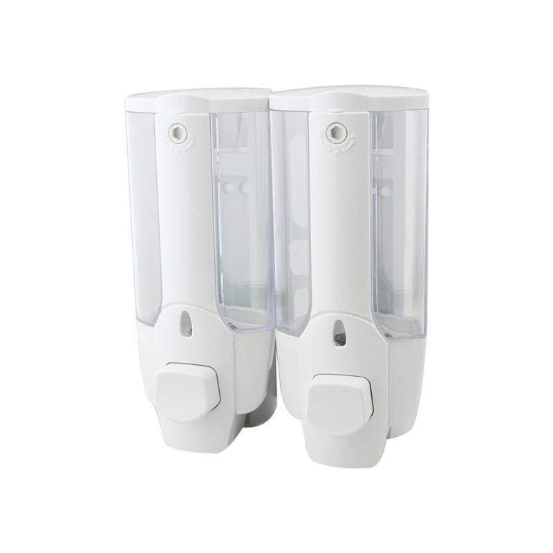 Wall Mount Hand Zeepdispenser Single-Head Handleiding Hand Vloeibare Shampoo Douchegel Dispenser Lotion Container: double white