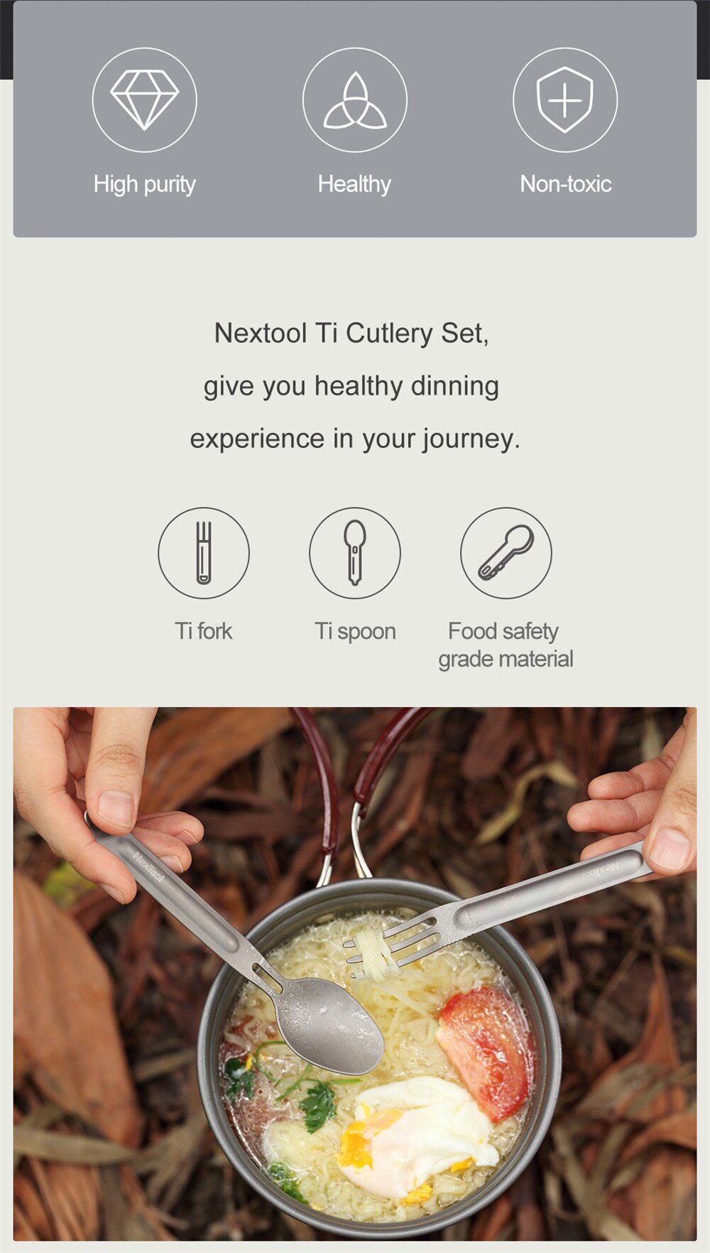 Nyeste xiaomi nextool gaffelske udendørs ren titanium bærbar bordservice 2- i -1 aftagelig udendørs sport sund praktisk