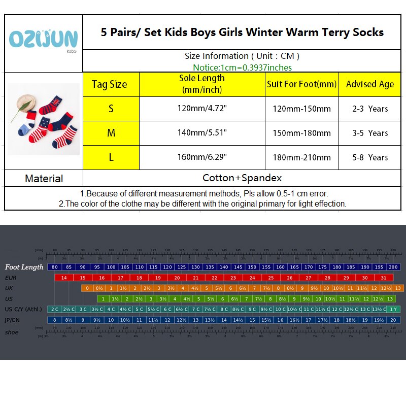 2019 novo inverno crianças meias bandeira meias 5 pares/lote quente terry meias grossas para 2-3/3-5/5-8 anos