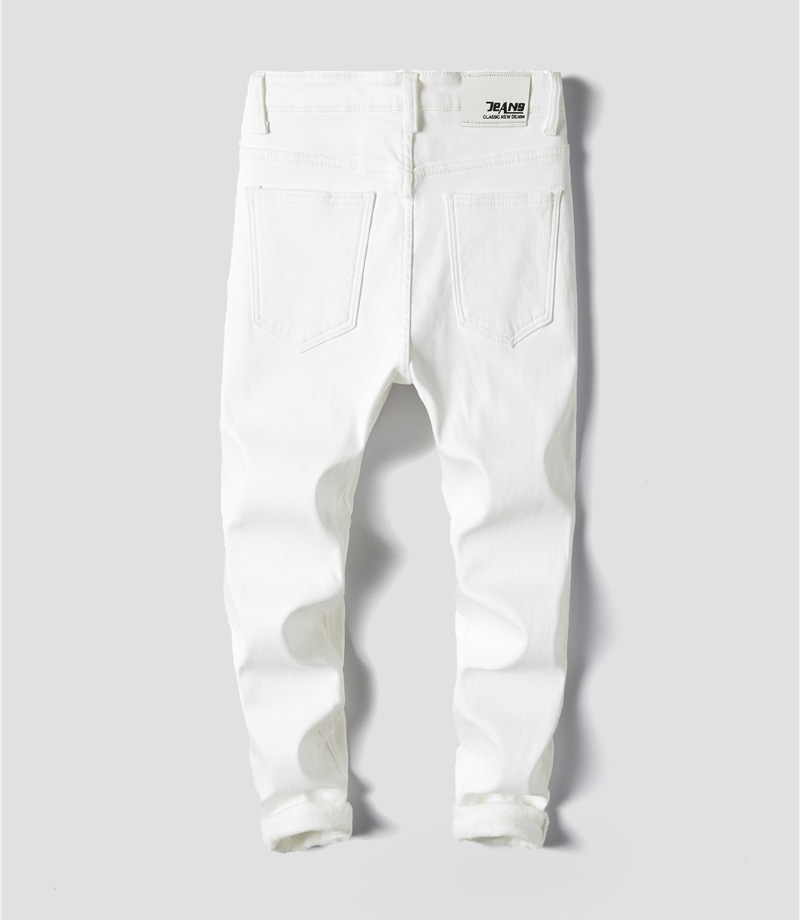 Herre stretch jeans hvide denim bukser til mænd vinter fleece retro bukser afslappet herre jeans størrelse 27-36