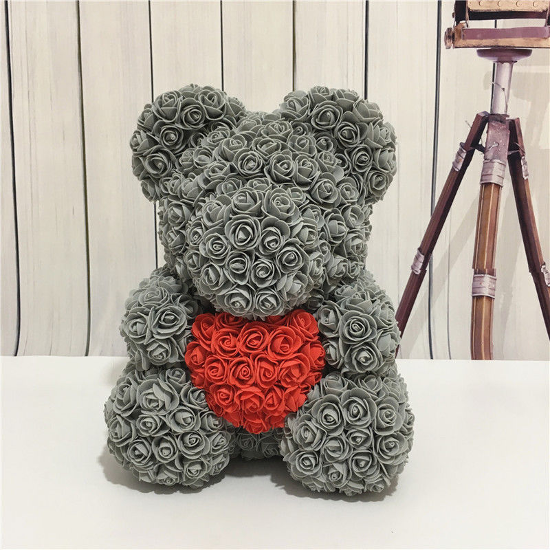 Lovely Big Red Rose Flower Bear Toys Ornaments for Valentines's Day 25cm YE: green