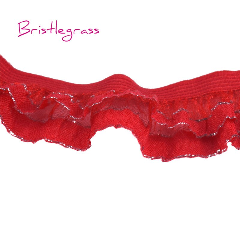 Bristlegrass 5 yard 1 " zilveren glitter geplooide patchwork kant rand effen elastiek kinderhoofdband tutu jurk diy naaien