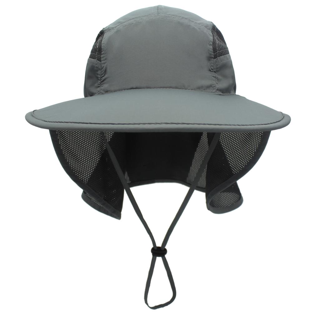 Outfly bredbredt solhat til mænd og kvinder om sommeren polyester hurtigtørrende hat bjergfiskeri spand hatte med nakkebeskyttelse: Mørkegrå