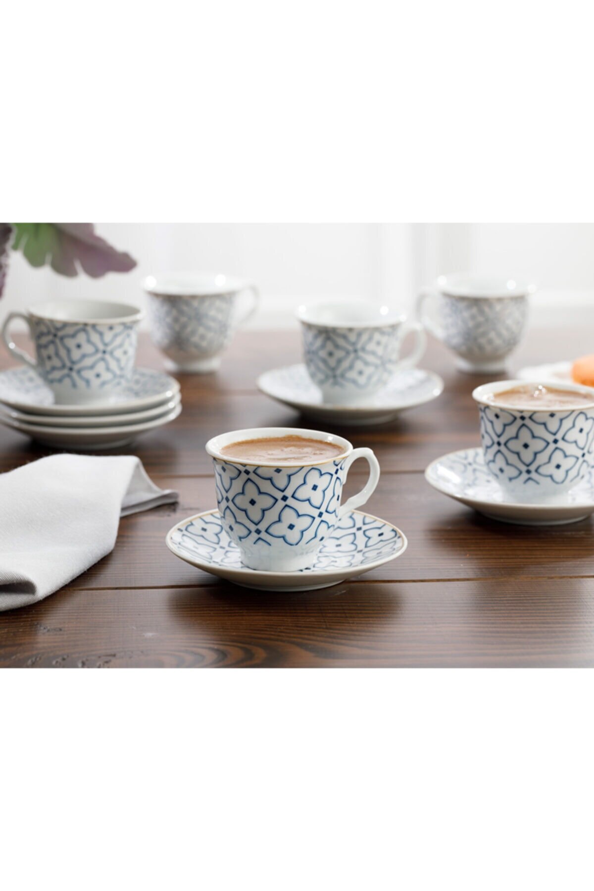 English Home Blue - White Belize Porcelain 12 Piece Coffee Cup Set 90 ml, Traditional English Coffee Cup, porcelain Cup
