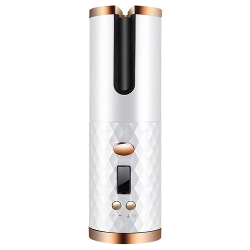 Rizador de pelo automático, herramienta eléctrica giratoria de cerámica, ondulación inalámbrica para rizar el cabello: White