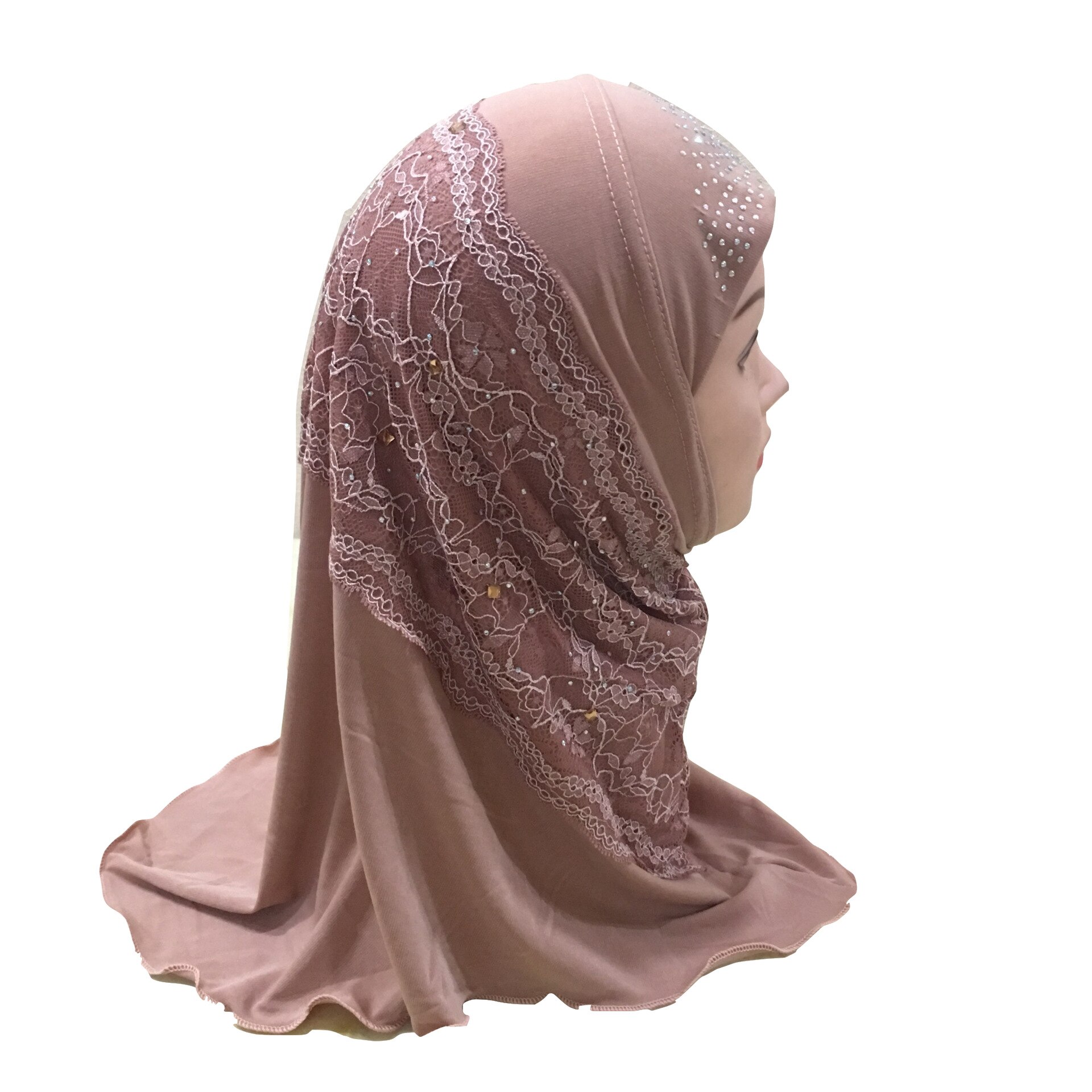 DIANRUO Girls Kids Muslim Hijab Islamic Arab Prayer Printed Scarf Cap Shawls Amira Headwear Leopard Patchwork Headscarf N402: khaki